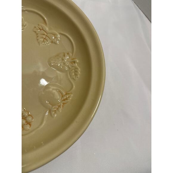 Vintage 9" Wide Pedestal Fruit Bowl Ceramic Fruit Pattern Beige - Picture 4 of 6